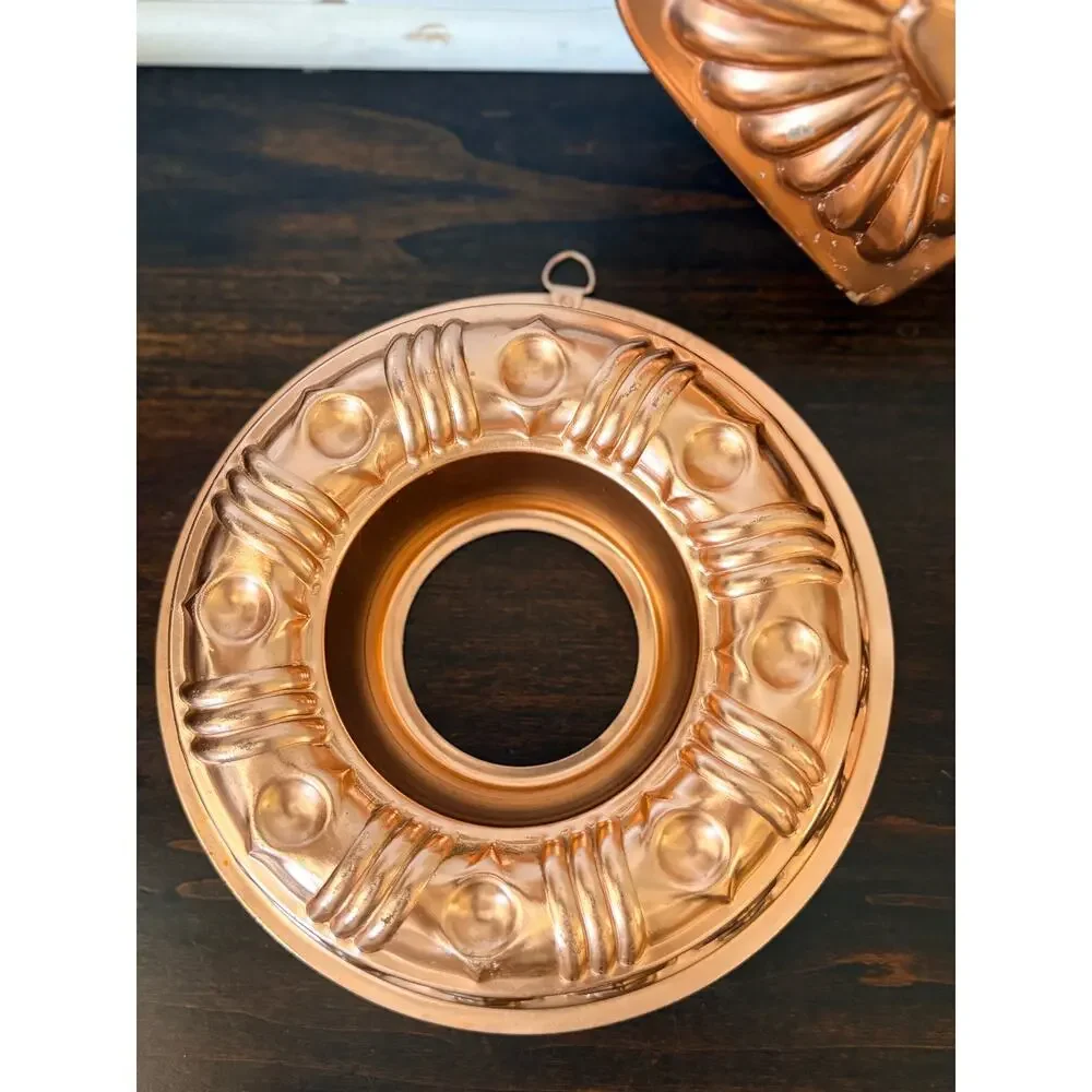 Vtg Copper Tone Jello Molds Set of 5 Heart-Bundt-Melon Cottagecore Grandma Core